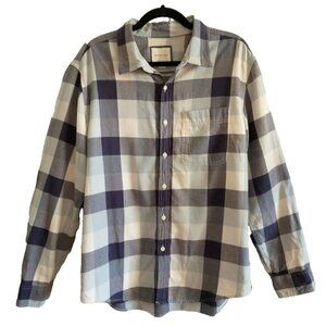 American Eagle Super Soft Cotton Mens Button Up Flannel Shirt Blue Plaid - Large